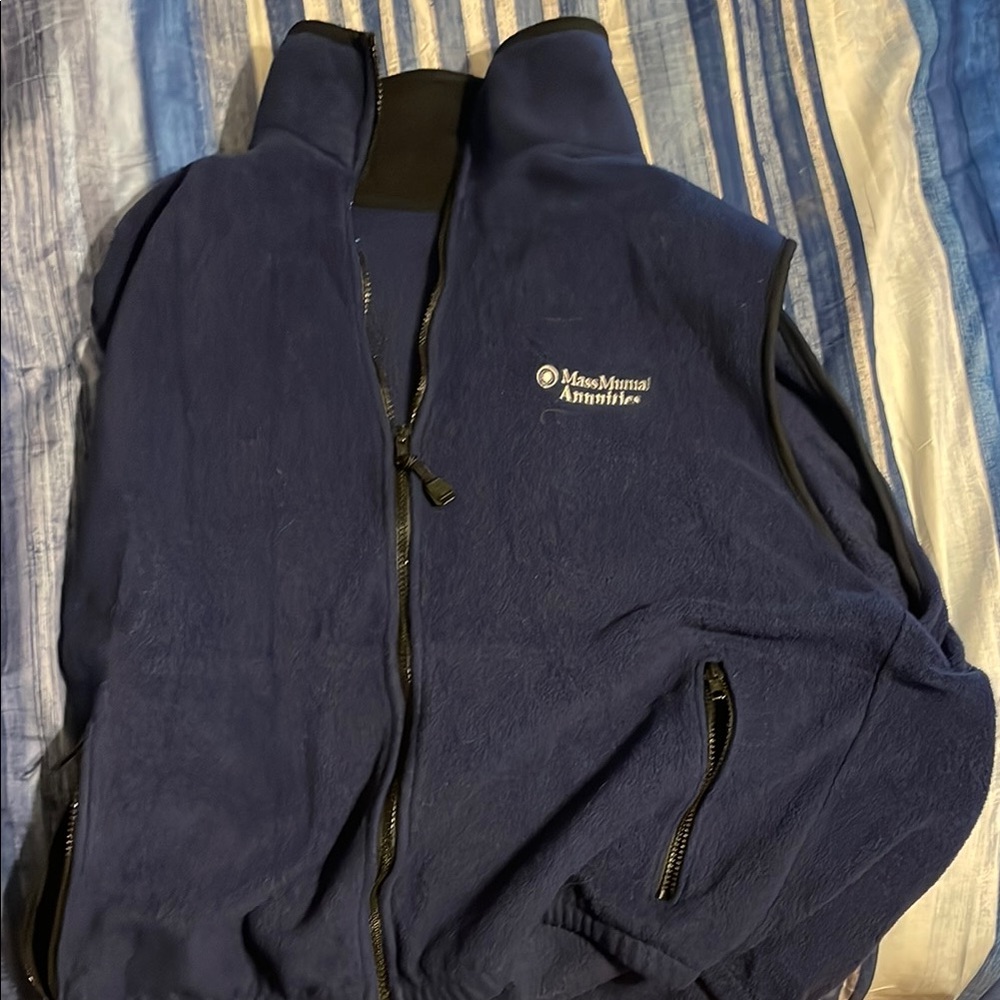 Navy Blue Fleece Vest with Stand-Up Collar